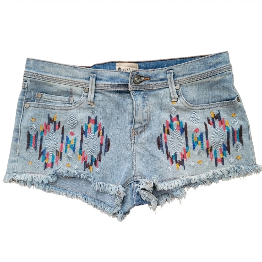 Roxy Blaze Embroidered Cut Offs Jean Shorts Size 28